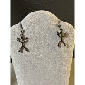 Stick Man Silver Tone Pierced Earrings